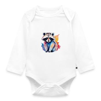 Illustration aquarelle de raton laveur - Body Bébé bio manches longues - blanc - Devant