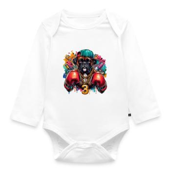 Boxer Hund Splash Kunst - Baby Bio-Langarm-Body - Weiß - Vorne