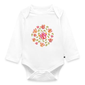 Butterflies and Leaves - Organic Longsleeve Baby Bodysuit - white - Front