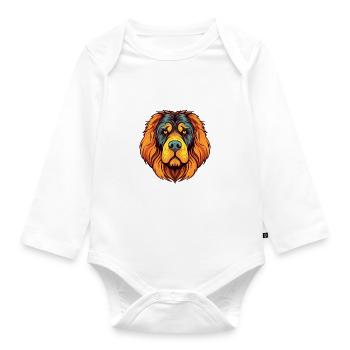 Tibetischer Mastiff Hunderasse Aquarell Karikatur Kawai - Baby Bio-Langarm-Body - Weiß - Vorne