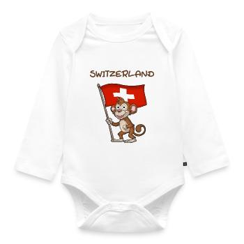 Switzerland Monkey / Swiss Fan - Organic Longsleeve Baby Bodysuit - white - Front