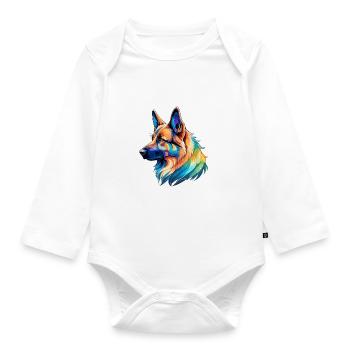 German Shepherd Watercolor - Organic Longsleeve Baby Bodysuit - white - Front