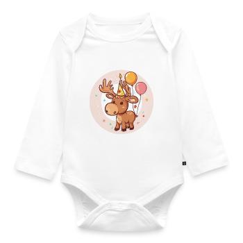 Elch Geburtstag Comic - Baby Bio-Langarm-Body - Weiß - Vorne