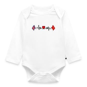 East Sussex flag + British flag with heartbeat - Organic Longsleeve Baby Bodysuit - white - Front