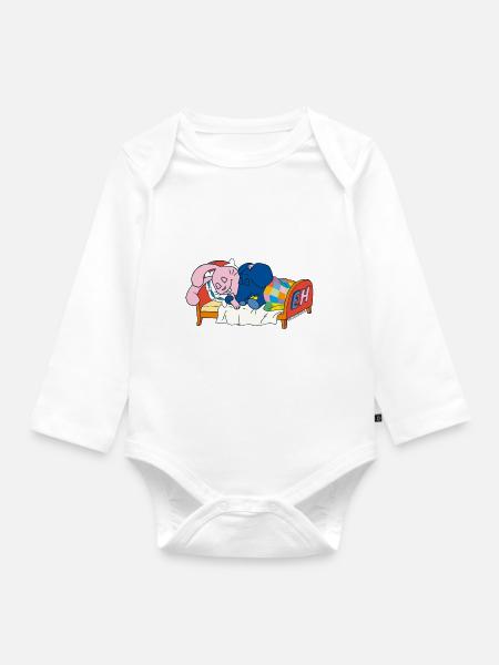 Elefant und Hase schlafen im Bett - Baby Bio-Langarm-Body - Weiß