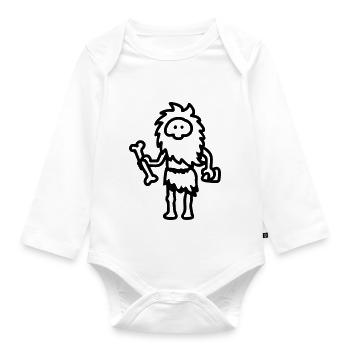 Caveman - line - Organic Longsleeve Baby Bodysuit - white - Front