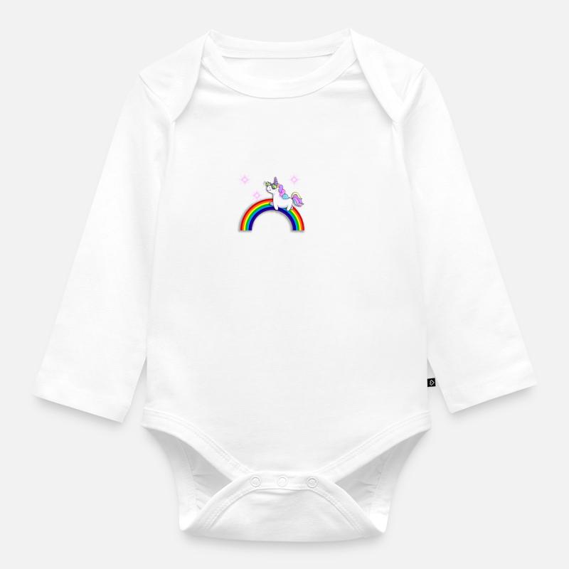 Einhorn mit Regenbogen - Baby Bio-Langarm-Body - Weiß