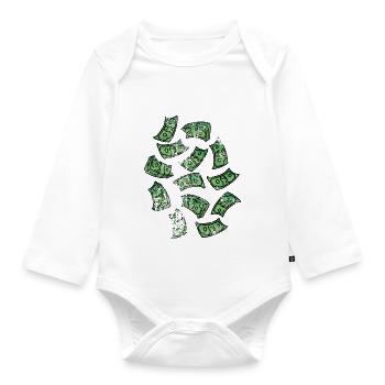 Dollar bill rain - Organic Longsleeve Baby Bodysuit - white - Front