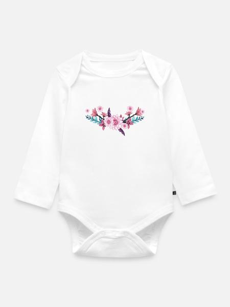 blumen - Baby Bio-Langarm-Body - Weiß