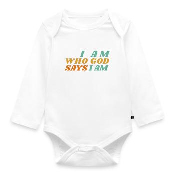 Ich bin, von dem Gott sagt, dass ich bin - Christliche Kleidung - Baby Bio-Langarm-Body - Weiß - Vorne