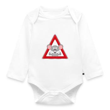 ACHTUNG MAUS - MÄUSE - NAGETIERE - TIERISCH - Baby Bio-Langarm-Body - Weiß - Vorne