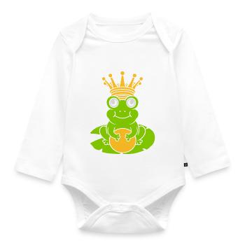 Enchanted Frog King sits water lily - Organic Longsleeve Baby Bodysuit - white - Front
