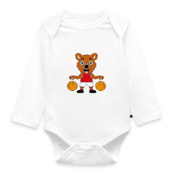 TEDDY - BÄR - TEDDYBÄR - BASKETBALL - SPORT - Baby Bio-Langarm-Body - Weiß - Vorne