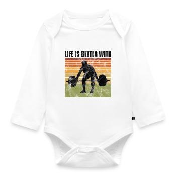 life is better with bodybuilding GYM Bodybuilder - Organic Longsleeve Baby Bodysuit - white - Front