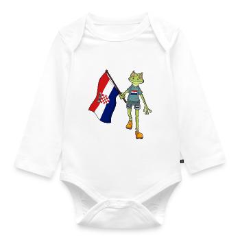 Croatian Fan Frog - Organic Longsleeve Baby Bodysuit - white - Front