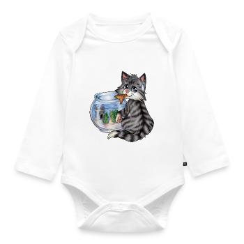 Niedliche Katze Klaut Fisch Fischen Geschenk - Baby Bio-Langarm-Body - Weiß - Vorne
