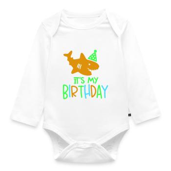 Fisch Haifisch Baby Its my birthday - Baby Bio-Langarm-Body - Weiß - Vorne