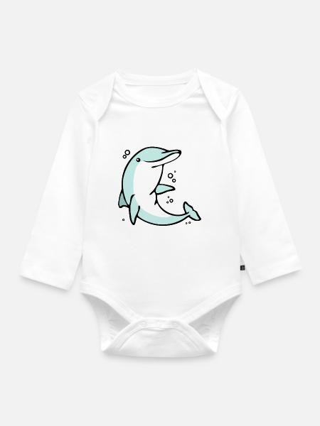 drolliger Delphin Schulanfang Delphinschule - Baby Bio-Langarm-Body - Weiß