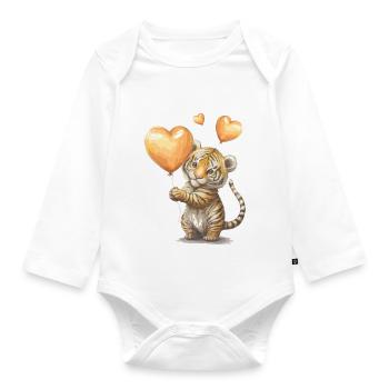 Little tiger with heart balloon - Organic Longsleeve Baby Bodysuit - white - Front
