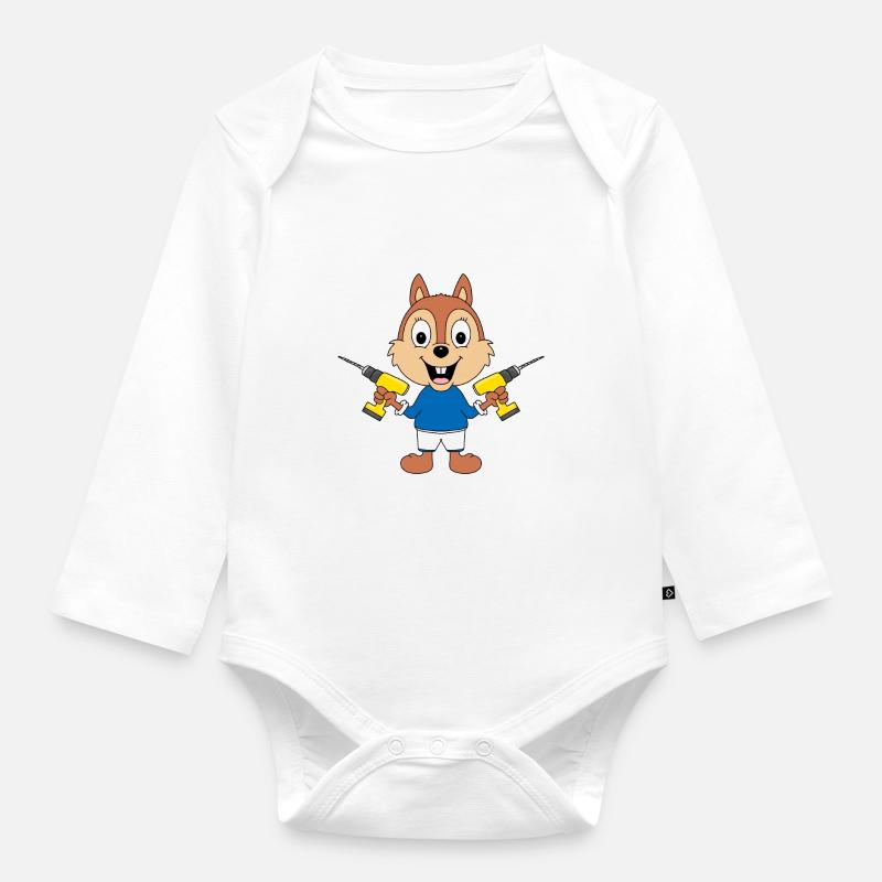 BOHRER - EICHHÖRNCHEN - HANDWERKER - Baby Bio-Langarm-Body - Weiß