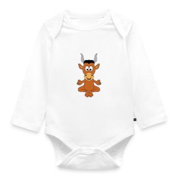 YOGA - PILATES - TIER - STIER - RIND - KUH - Baby Bio-Langarm-Body - Weiß - Vorne