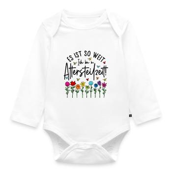 Altersteilzeit Garten bunte Blumen Ruhestand Rente - Baby Bio-Langarm-Body - Weiß - Vorne