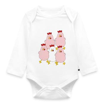 Group of chickens - Organic Longsleeve Baby Bodysuit - white - Front