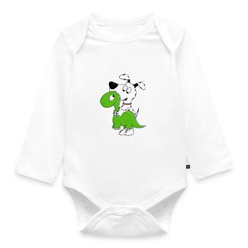 HUND - DINO - DINOSAURIER - KUSCHELTIER - TIERISCH - Baby Bio-Langarm-Body - Weiß - Vorne