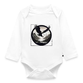 Eagle,Landscape,Black & White,Retro,Circle,Mountains - Organic Longsleeve Baby Bodysuit - white - Front