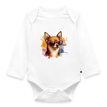 Chihuahua mignon portant des lunettes de soleil - Body Bébé bio manches longues - blanc - Devant