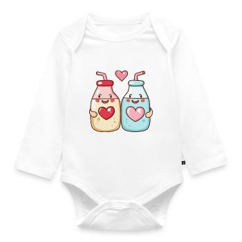 Lait Couple Amour Coeur Saint Valentin - Body Bébé bio manches longues - blanc - Devant