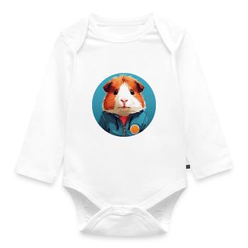Cute guinea pig with outdoor jacket - Organic Longsleeve Baby Bodysuit - white - Front