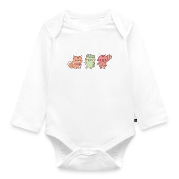 Trio japonais mignon de yokai Kitsune Kappa et Oni - Body Bébé bio manches longues - blanc - Devant