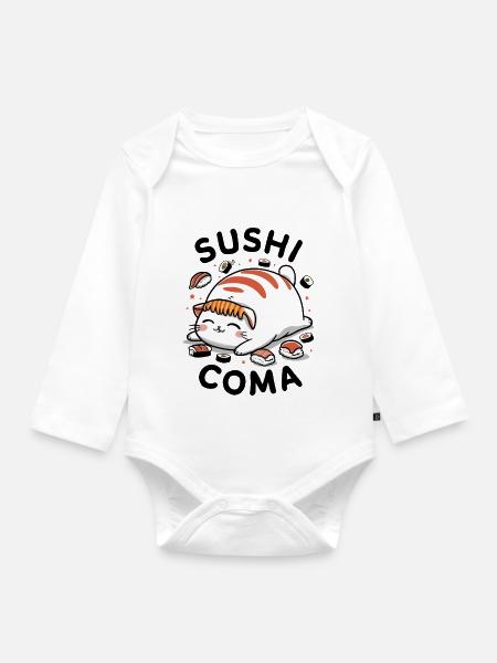 Sushi-Katze - Baby Bio-Langarm-Body - Weiß