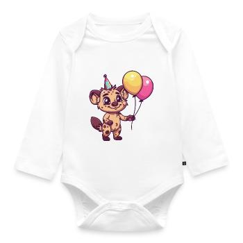 Hyène Anniversaire Bande Dessinée Mignon - Body Bébé bio manches longues - blanc - Devant