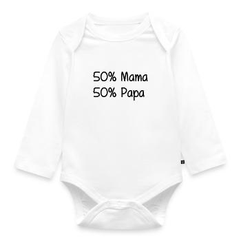 50 Prozent Mama - 50 Prozent Papa Baby Kindermotiv - Baby Bio-Langarm-Body - Weiß - Vorne