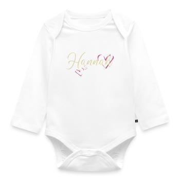 Hannah Name Vorname Kalligrafieherz - Baby Bio-Langarm-Body - Weiß - Vorne
