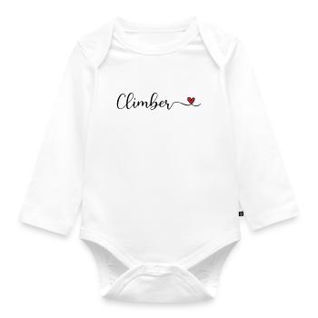 Climber lettering with heart - Organic Longsleeve Baby Bodysuit - white - Front