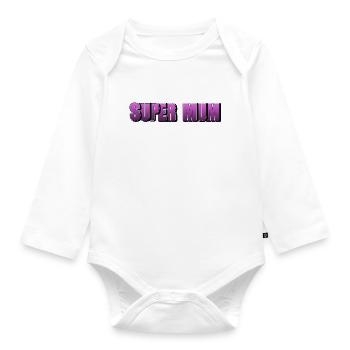 Super Mum lettering for the best mother - Organic Longsleeve Baby Bodysuit - white - Front