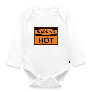 warning hot - Organic Longsleeve Baby Bodysuit - white - Front