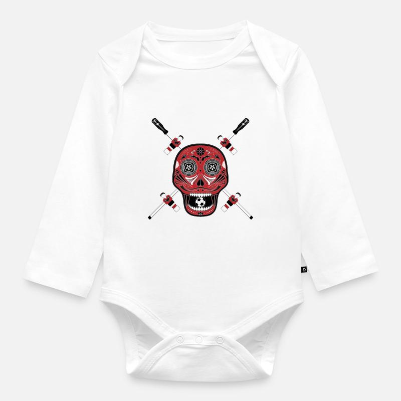 Kicker Skull Tischfussball Geschenk Geschenkidee - Baby Bio-Langarm-Body - Weiß