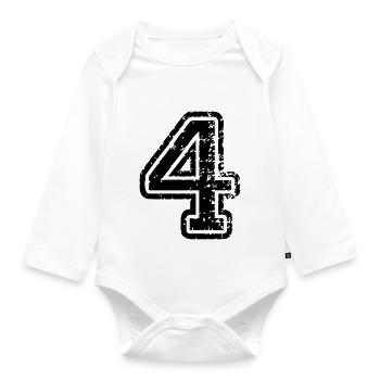 4 - Nummer - Baby Bio-Langarm-Body - Weiß - Vorne