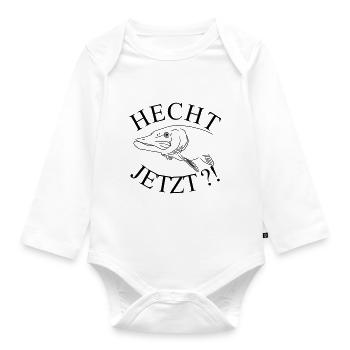 HECHT jetzt? pike angel shirt angler spruch lustig - Baby Bio-Langarm-Body - Weiß - Vorne