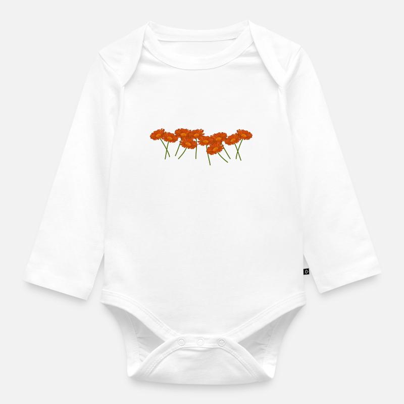 Calendula. Fleurs, fleurs - Body Bébé bio manches longues - blanc