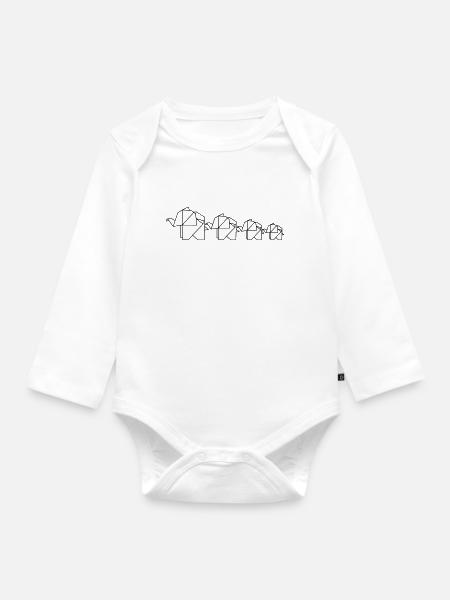Origami Elefant Familie Familienshirt Partnerlook - Baby Bio-Langarm-Body - Weiß