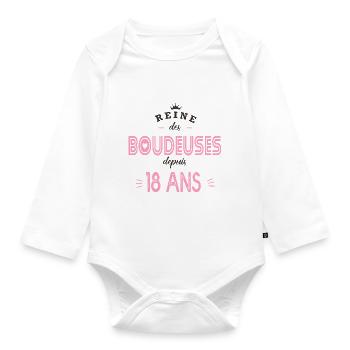 anniversaire 18 ans reine des boudeuses - Body Bébé bio manches longues - blanc - Devant