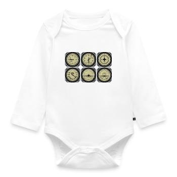 Flugzeug Pilot Fliegen Steuer Cockpit I Geschenk - Baby Bio-Langarm-Body - Weiß - Vorne
