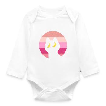 Katze Retro - Baby Bio-Langarm-Body - Weiß - Vorne