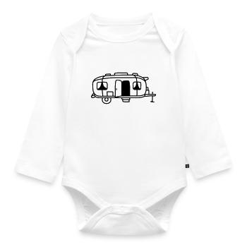 Comic Design Camping Cart - Organic Longsleeve Baby Bodysuit - white - Front