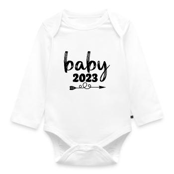 Baby 2023 Pregnancy Announce Baby Birth - Organic Longsleeve Baby Bodysuit - white - Front